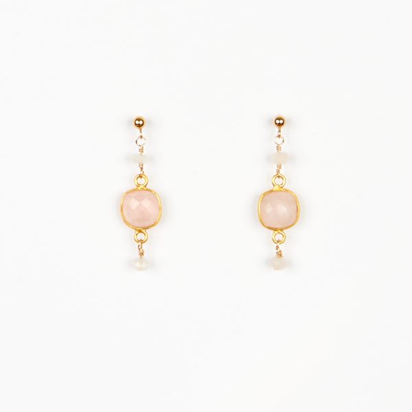 BOUCLES D’OREILLES SQUARE QUARTZ ROSE