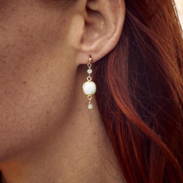 Boucles d'oreilles Square Pierre de Lune - Marianne Vey Paris